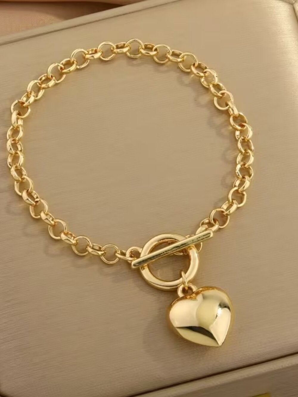 3pc Gold Heart Charm Necklace Bracelet & Earrings Jewelry Set - Picture 4 of 8